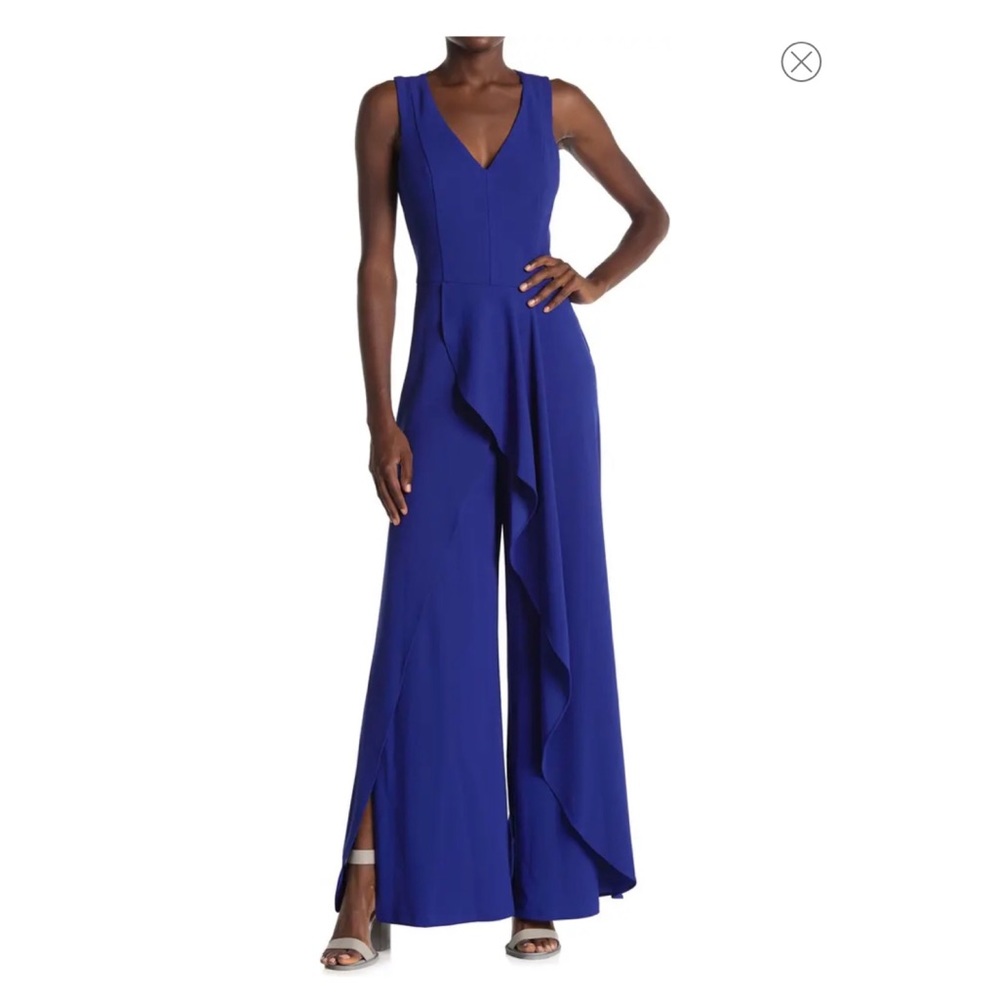 Marina Ruffled sleeveless Jumpsuit in Cobalt